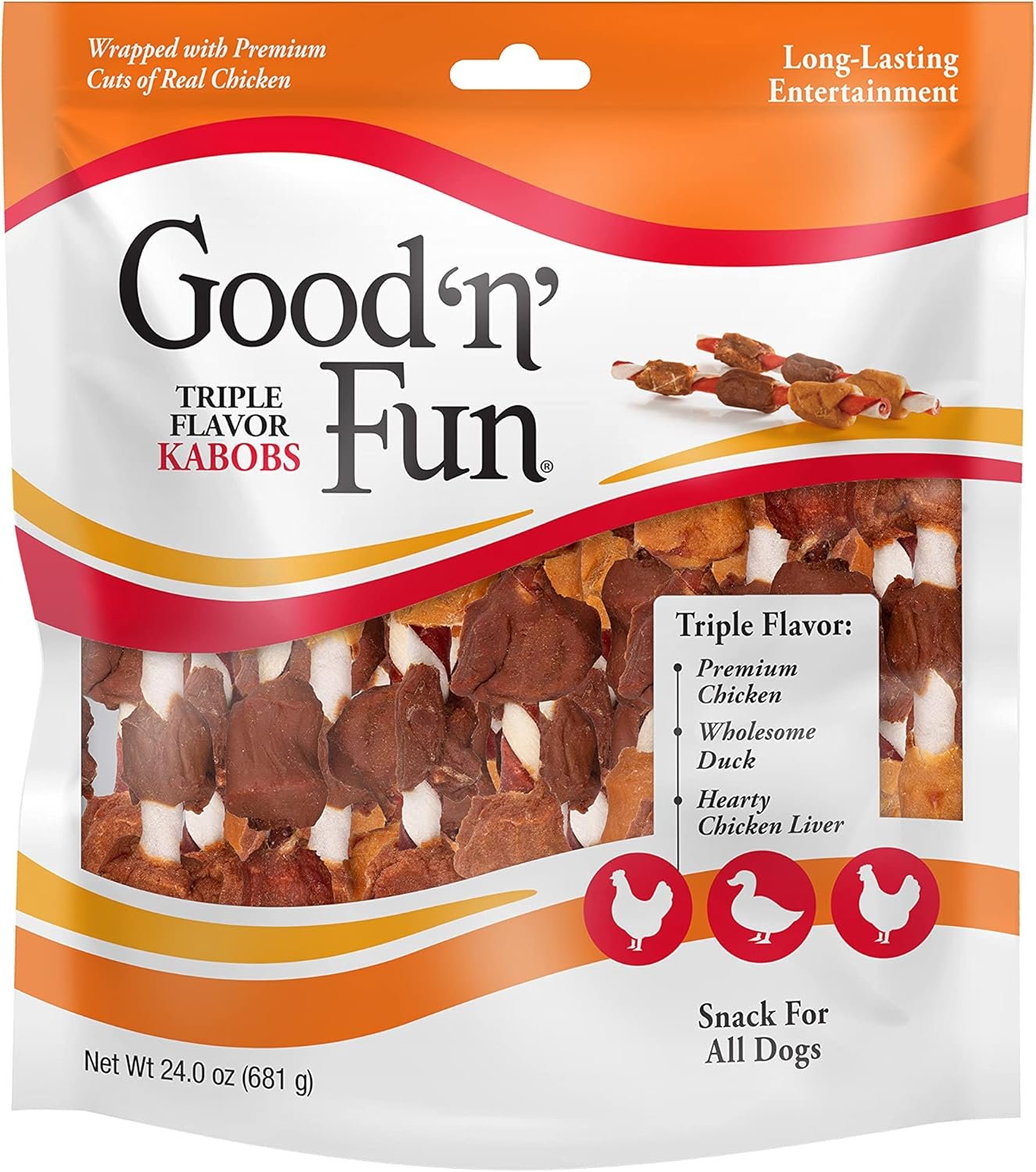 GoodNFun Triple Flavor Rawhide Kabobs for Dogs 15 lbs Single