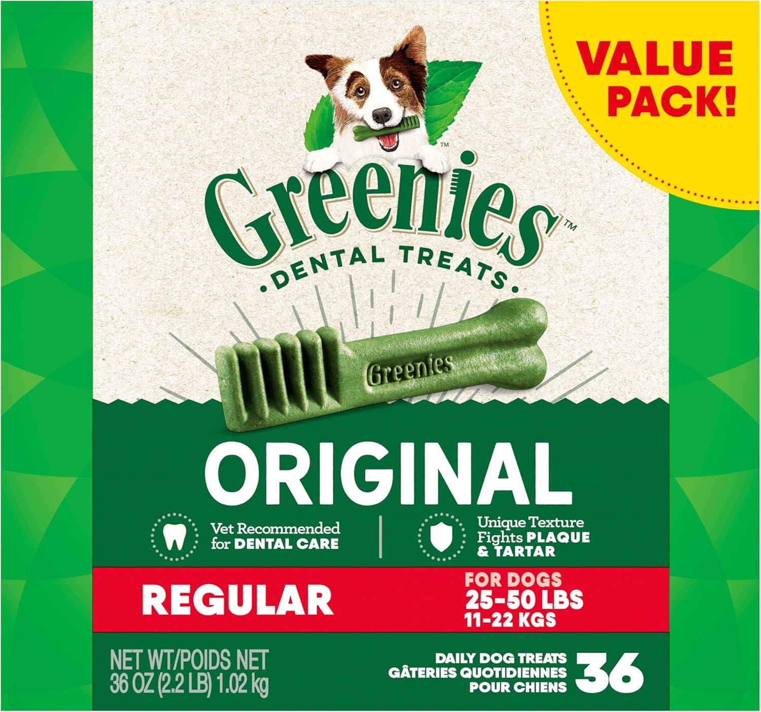 Greenies Original Regular Natural Dog Dental Chews for Oral Health