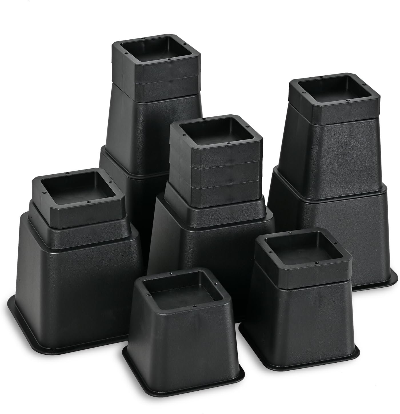 16-Piece Heavy-Duty Adjustable Bed Risers - Elevate Furniture Up to 10 Inches (3, 4, 5, 6, 7, 8, 9, or 10 Inch Options) for Couch, Sofa, Table, Chair – Supports Up to 6,000 lbs, Black 1 16 Piece Heavy Duty Adjustable Bed Risers Elevate Furniture Up to