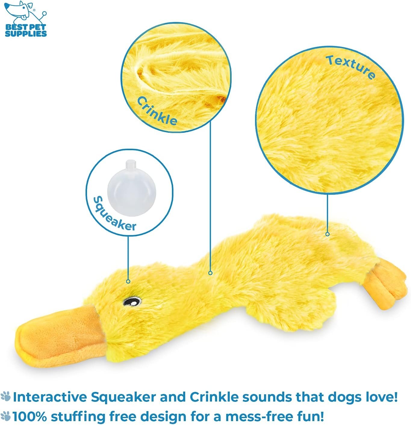 1727750673 704 Ultimate Crinkle Dog Toy Adorable No Stuffing Duck with Soft Squeaker