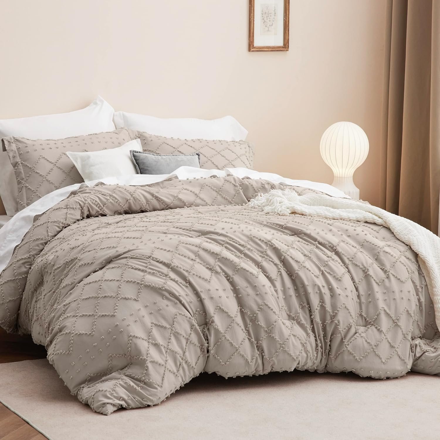 1728607626 421 Bedsure Queen Comforter Set Linen Boho Tufted Shabby Chic