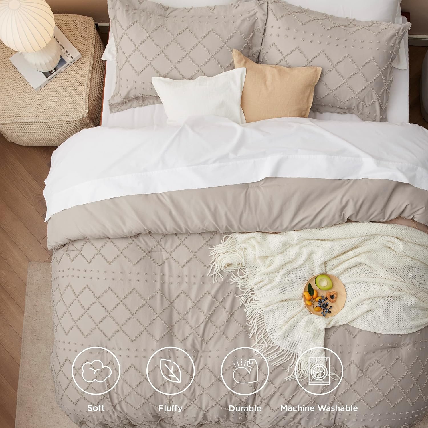 1728607627 600 Bedsure Queen Comforter Set Linen Boho Tufted Shabby Chic