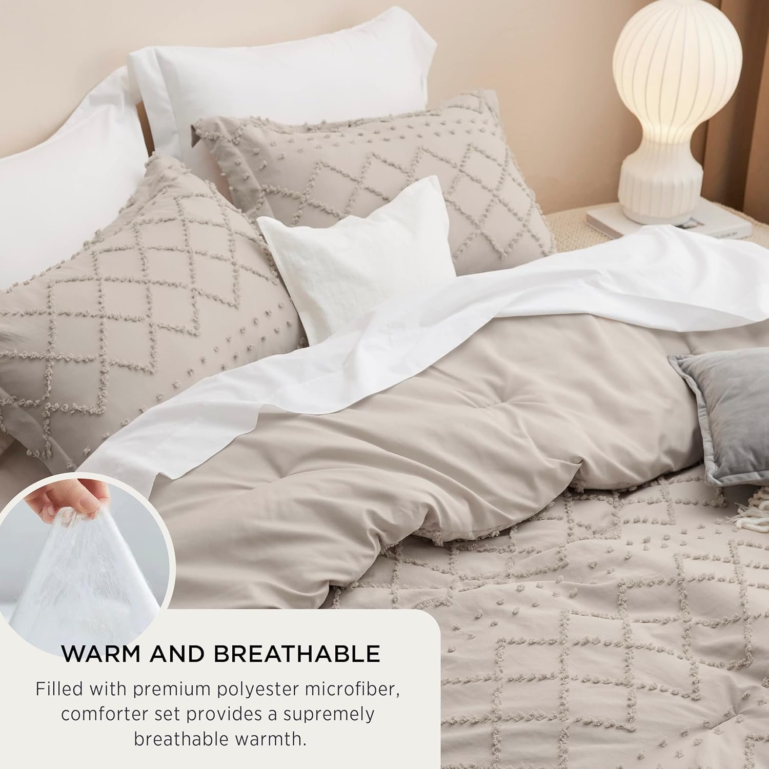 1728607627 633 Bedsure Queen Comforter Set Linen Boho Tufted Shabby Chic