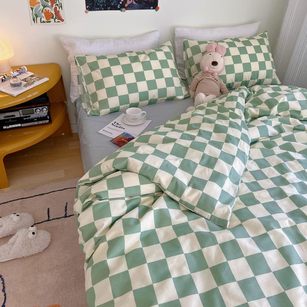 Wellboo Sage Green and White Plaid Comforter Set for Queen Beds – Modern Checkerboard Bedding for Men, Women, Boys, and Girls – Luxurious Cotton Geometric Quilts 5 1728620051 230 Wellboo Sage Green and White Plaid Comforter Set for Queen