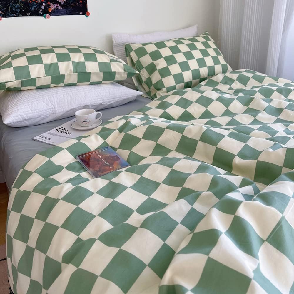 Wellboo Sage Green and White Plaid Comforter Set for Queen Beds – Modern Checkerboard Bedding for Men, Women, Boys, and Girls – Luxurious Cotton Geometric Quilts 4 1728620051 878 Wellboo Sage Green and White Plaid Comforter Set for Queen