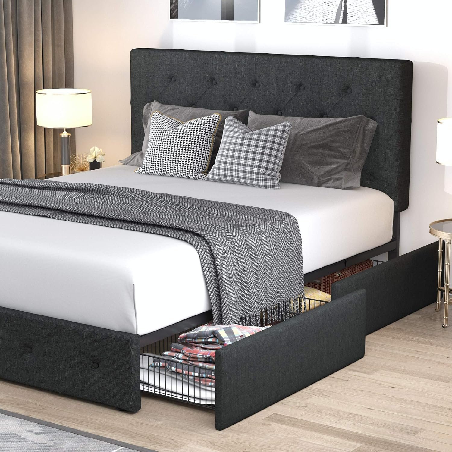 1728627646 537 Allewie Full Size Upholstered Platform Bed Frame with 4 Storage