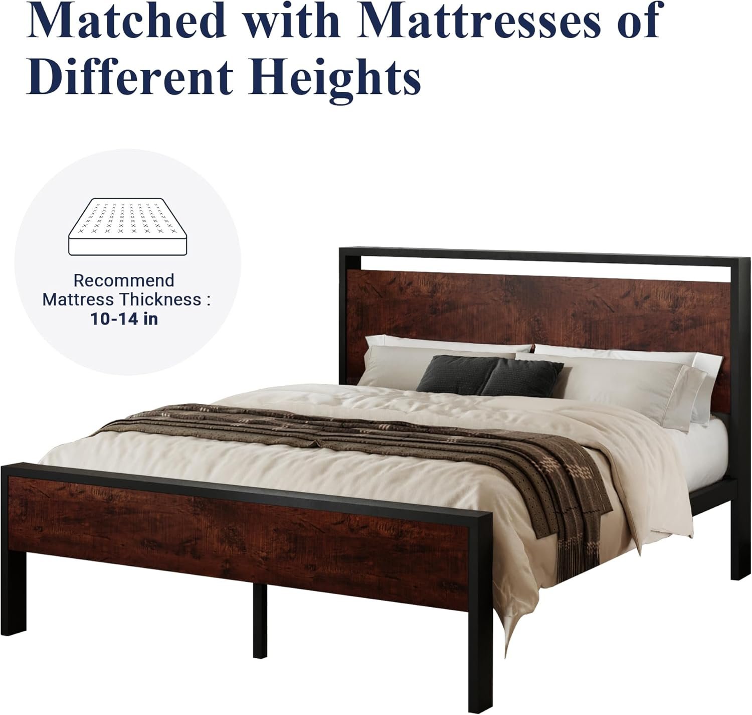1728640030 511 Allewie Queen Size Platform Bed Frame with Wooden Headboard