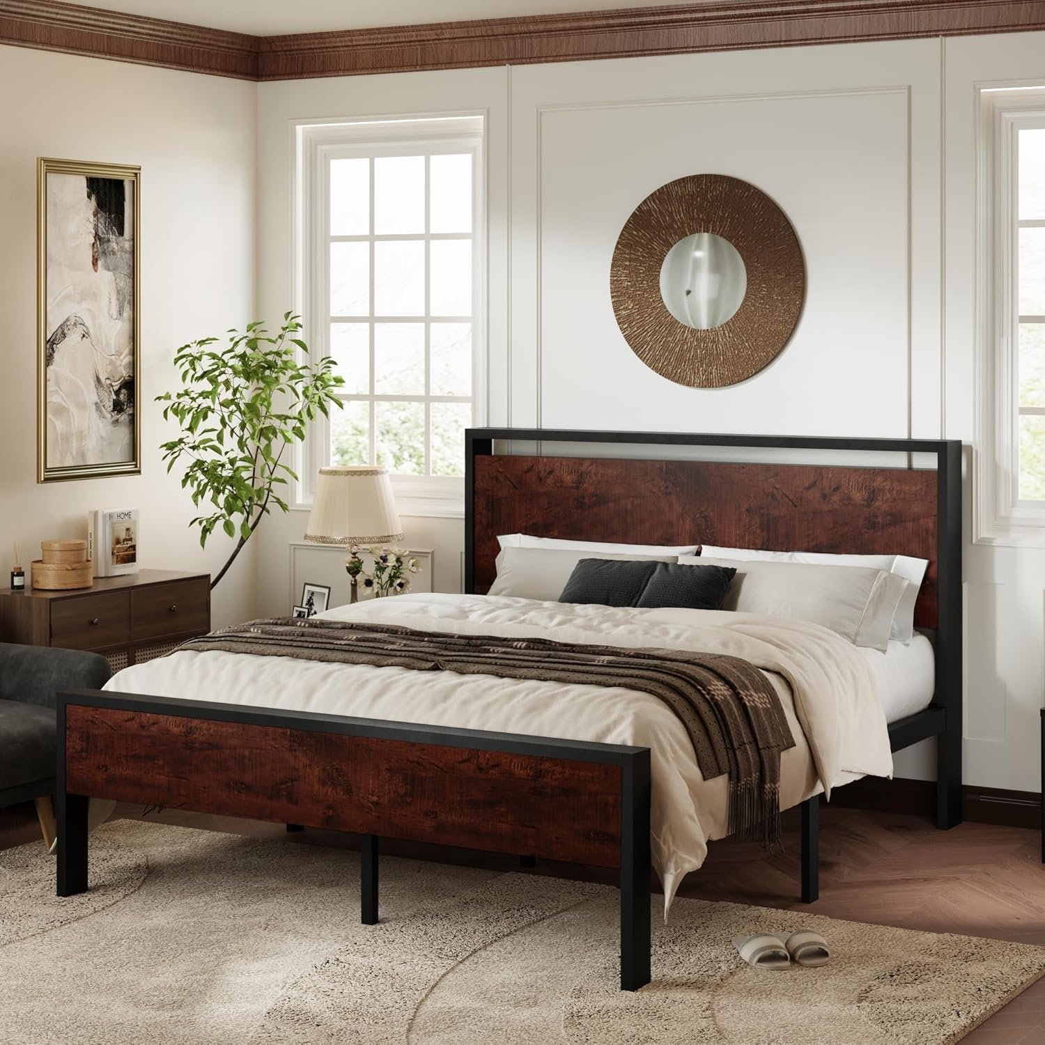 1728640030 547 Allewie Queen Size Platform Bed Frame with Wooden Headboard
