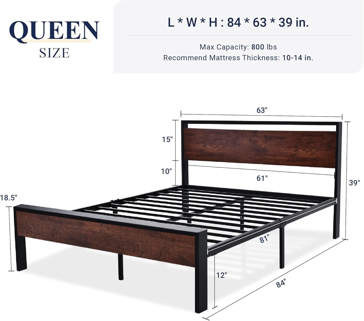 1728640030 879 Allewie Queen Size Platform Bed Frame with Wooden Headboard