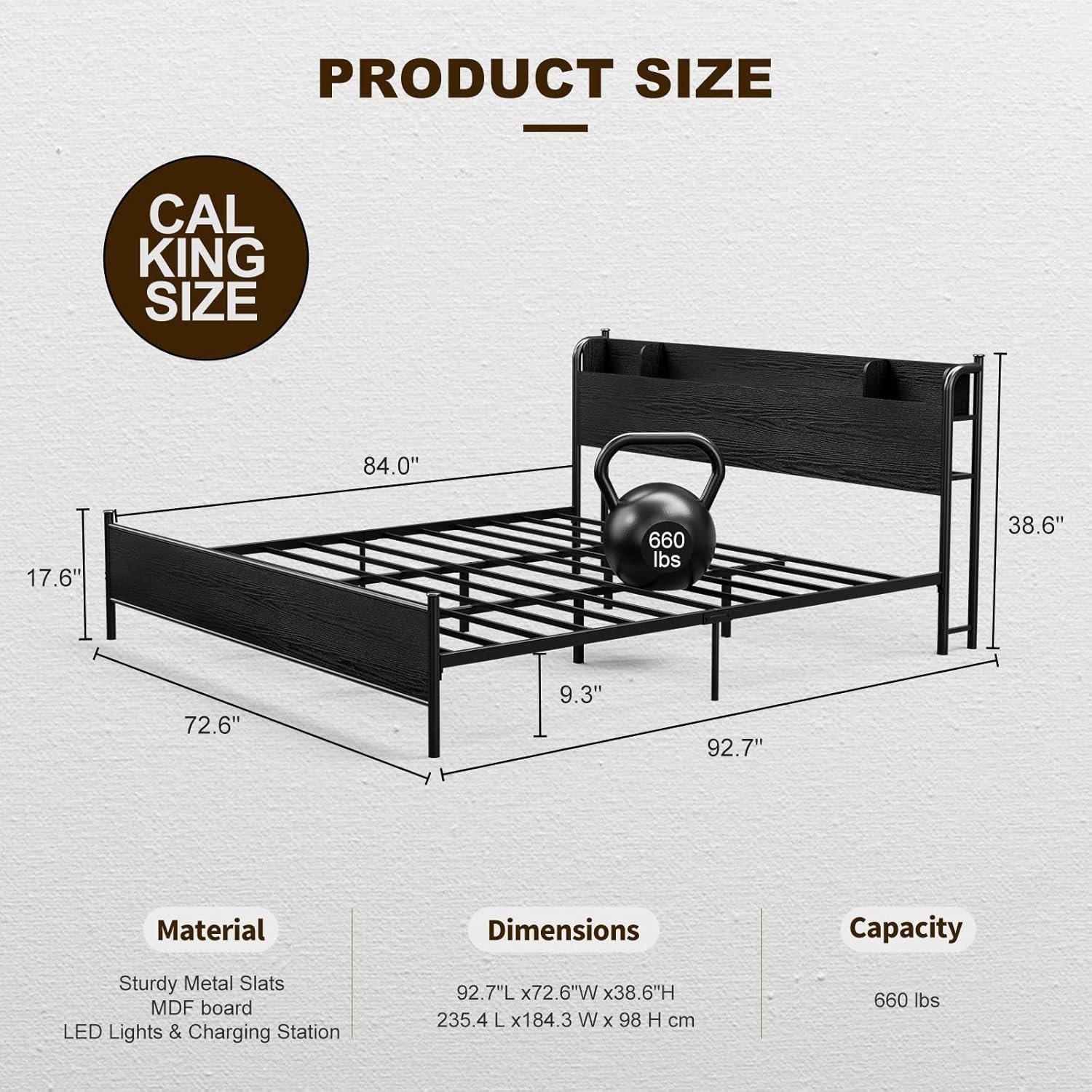 1728656209 107 IKIFLY California King Bed Frame with Wood Storage Headboard