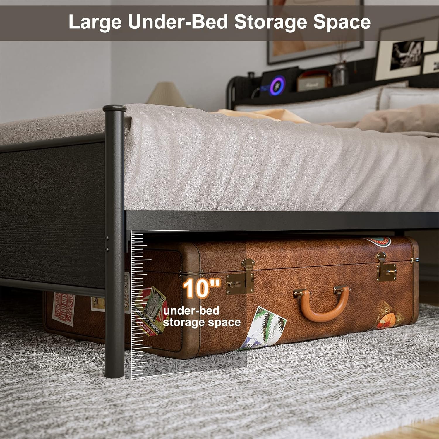 1728656209 480 IKIFLY California King Bed Frame with Wood Storage Headboard
