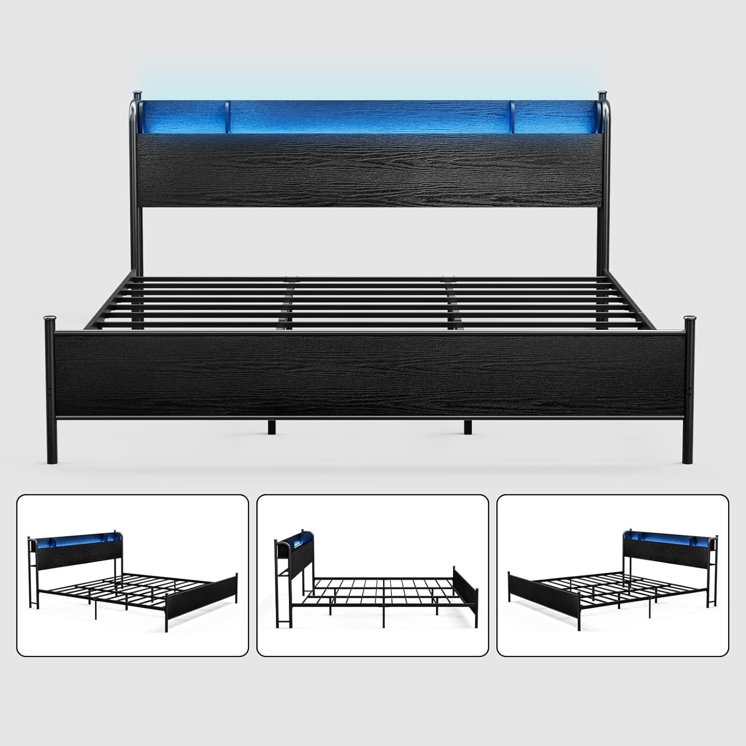 1728656209 784 IKIFLY California King Bed Frame with Wood Storage Headboard