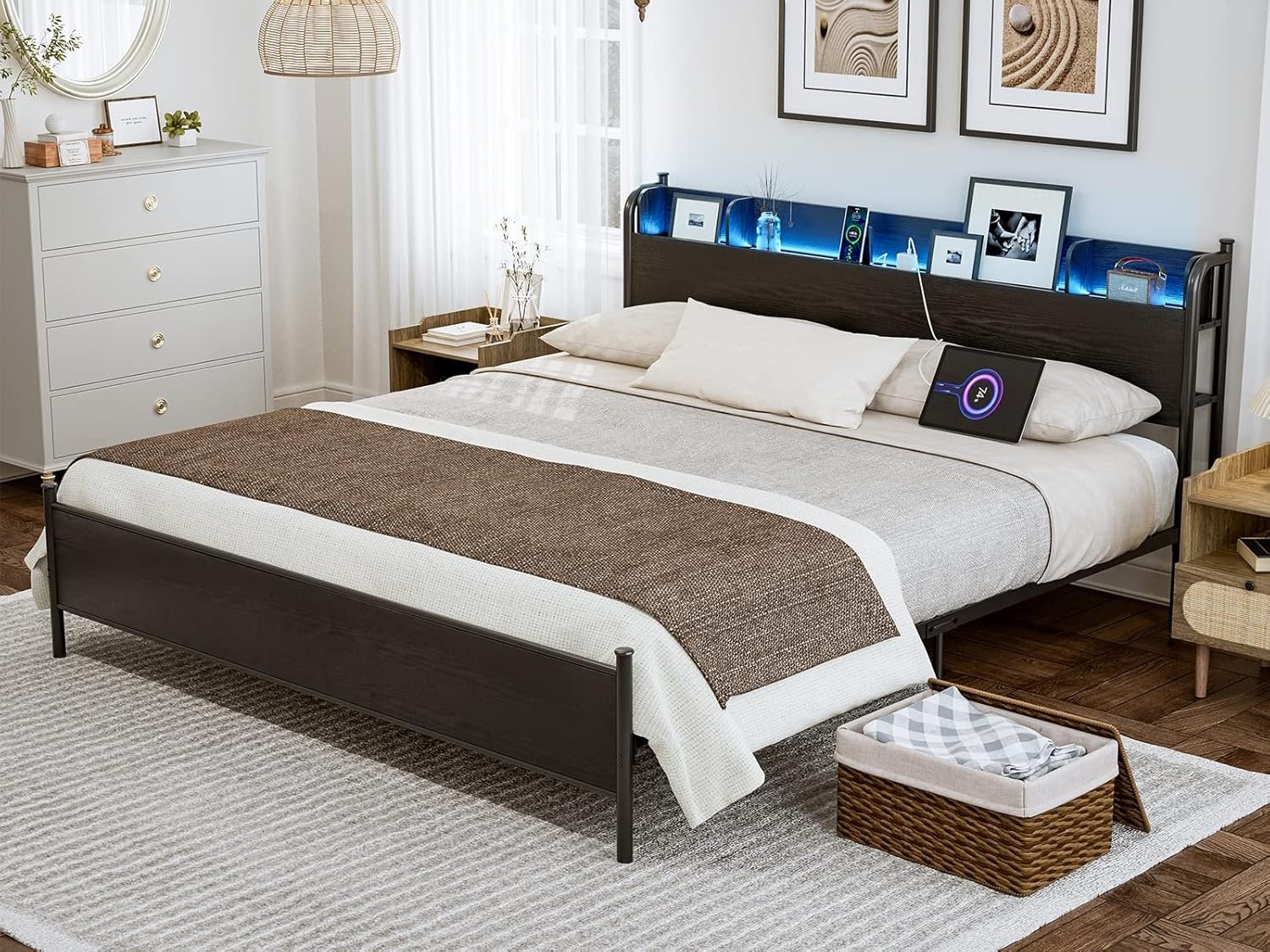 1728656209 978 IKIFLY California King Bed Frame with Wood Storage Headboard