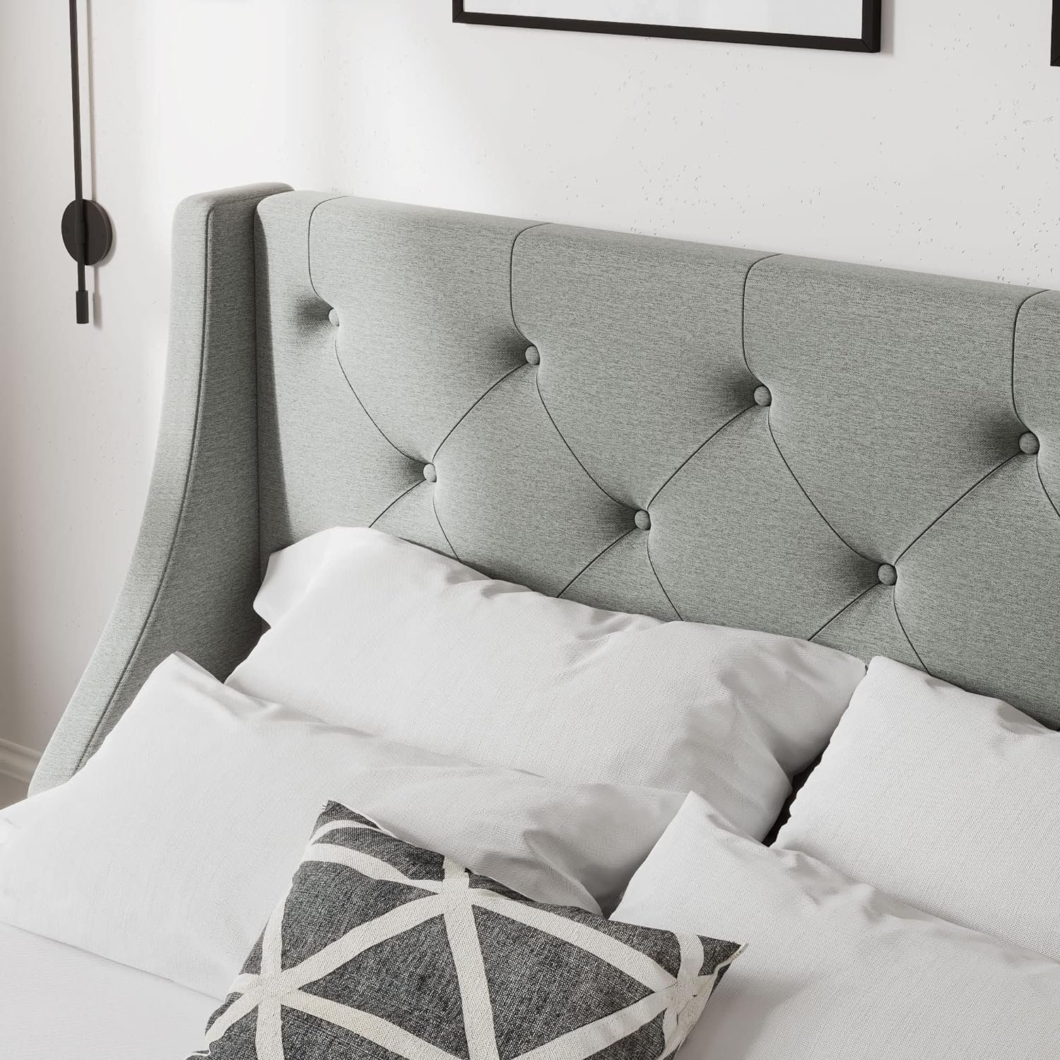 1728665595 689 Allewie Light Grey Queen Bed Frame with Wingback Headboard Button