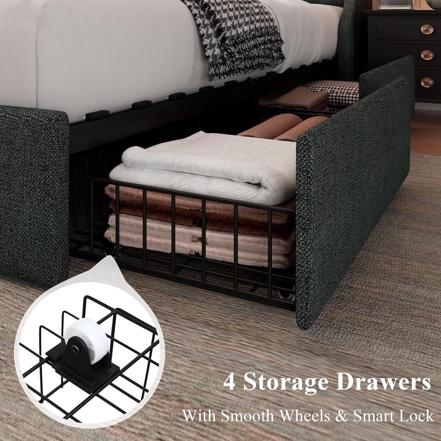 1728675471 405 Feonase Upholstered Queen Bed Frame with 4 Storage Drawers and