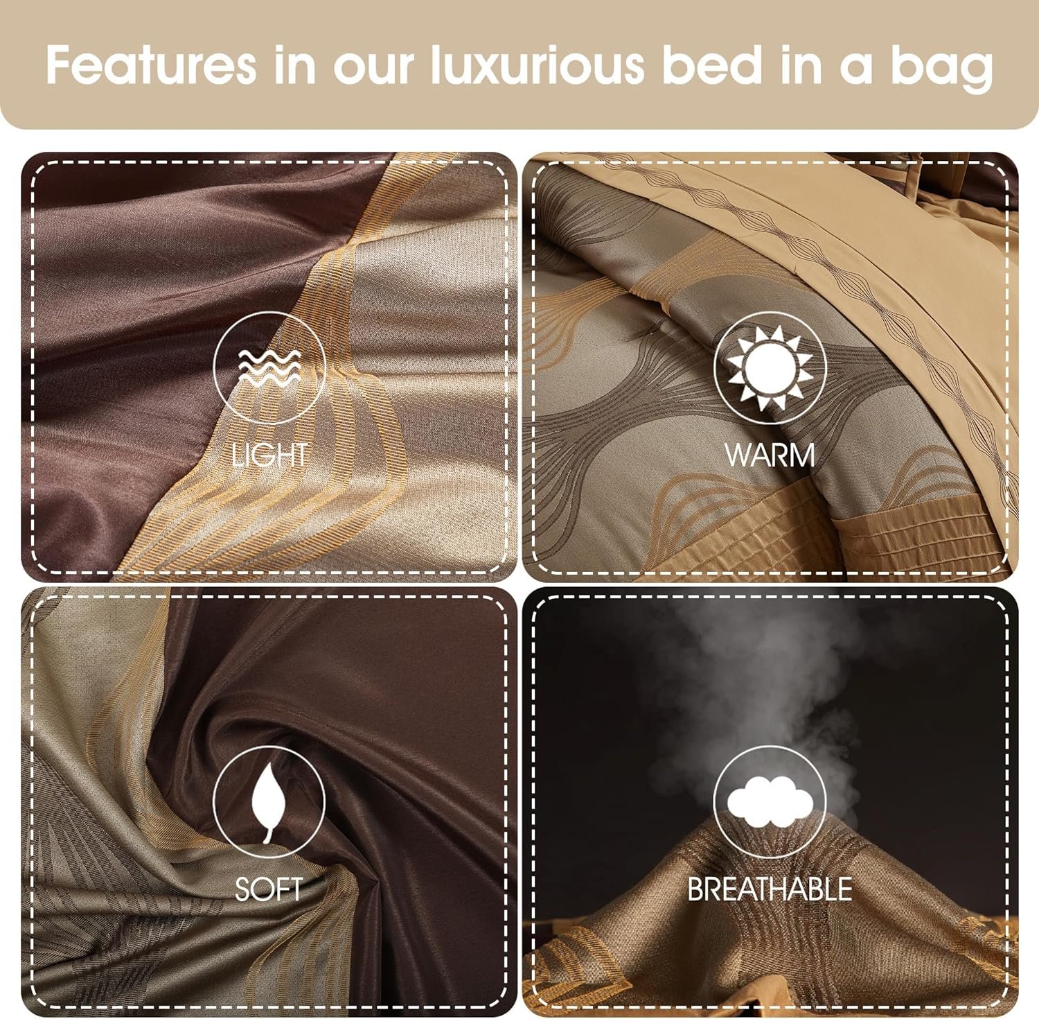 1728691332 183 Grand Avenue Elegant Brown 7 Piece Queen Comforter Set Striped