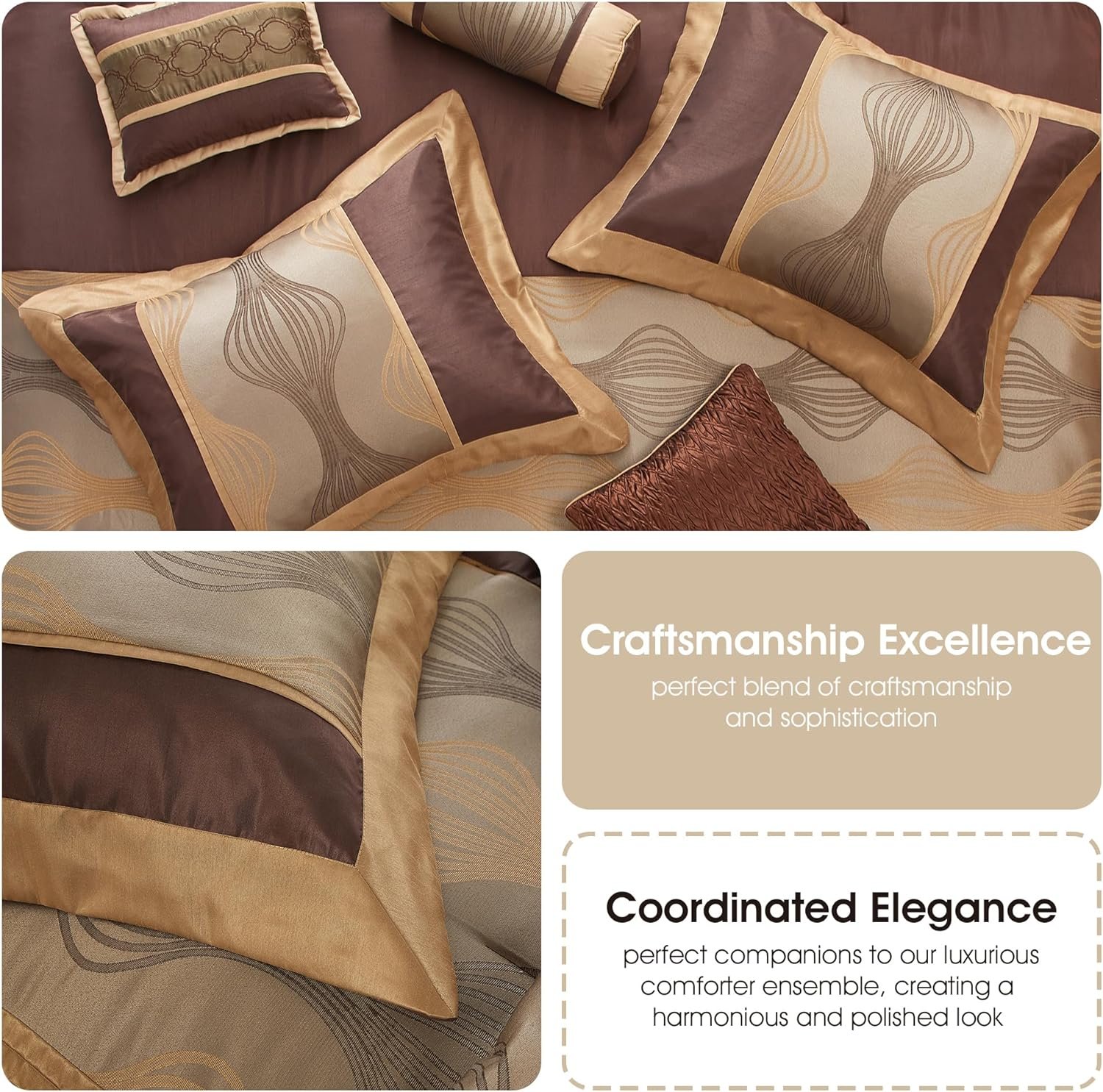 1728691332 320 Grand Avenue Elegant Brown 7 Piece Queen Comforter Set Striped