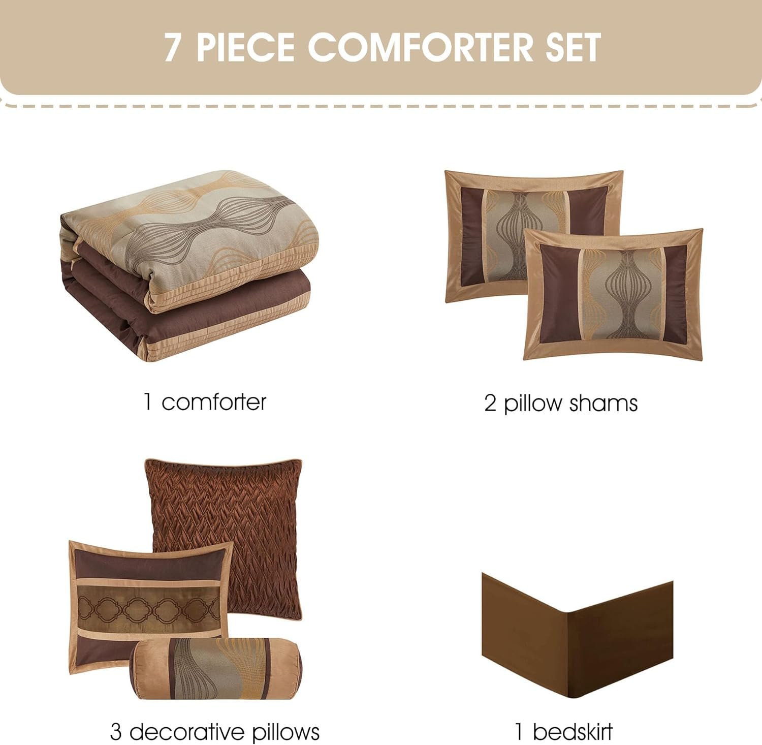 1728691332 670 Grand Avenue Elegant Brown 7 Piece Queen Comforter Set Striped