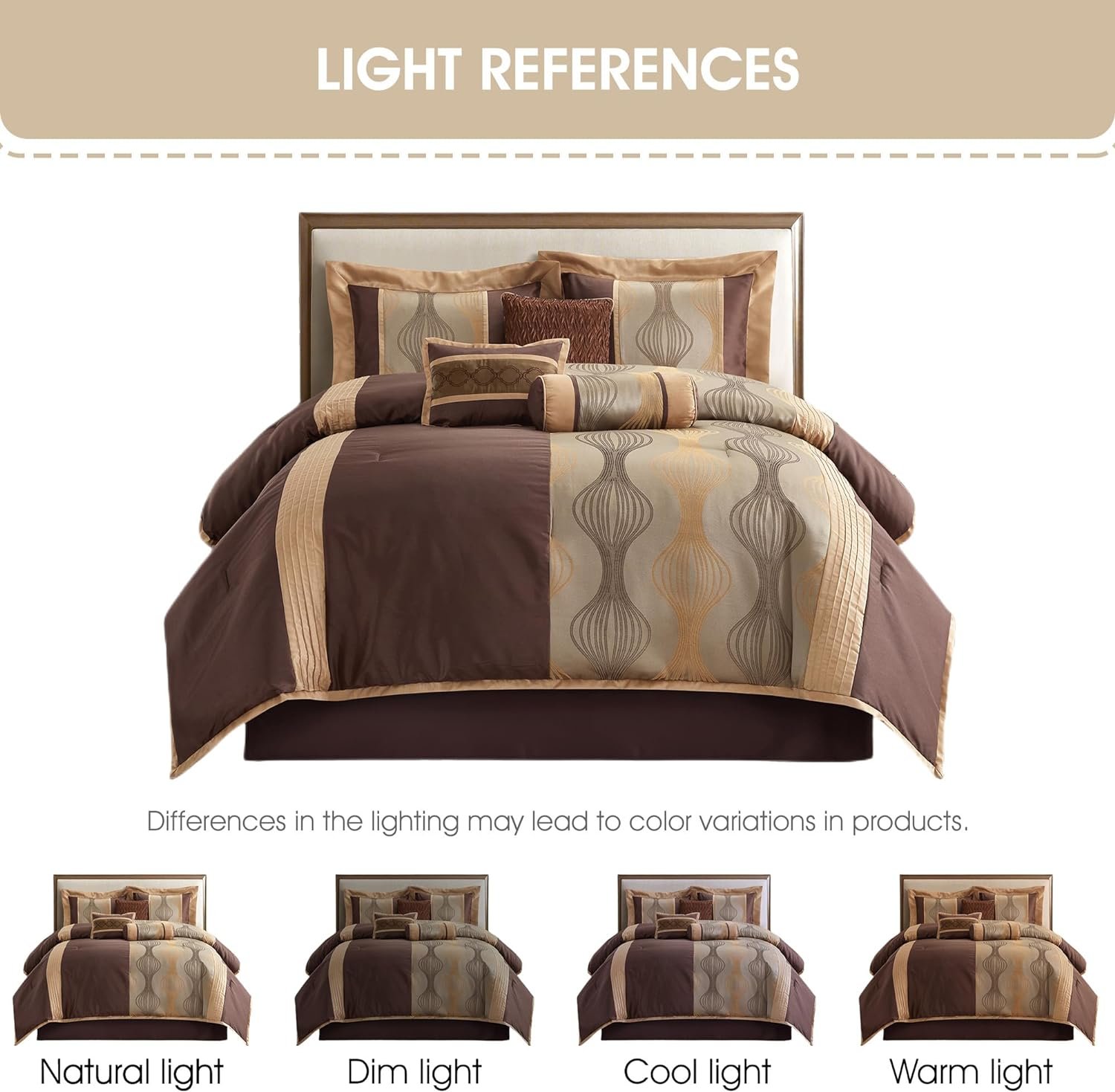 1728691332 997 Grand Avenue Elegant Brown 7 Piece Queen Comforter Set Striped