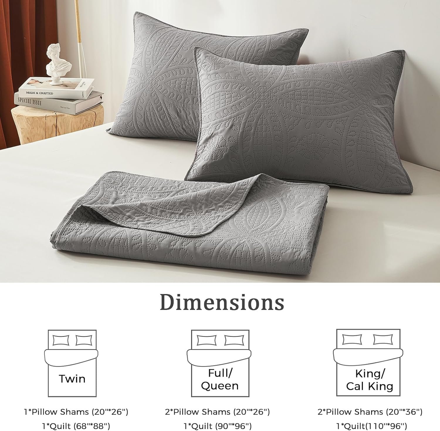 1728759346 332 Akkialla King Quilt Bedding Set – Grey Ultrasonic Lightweight Coverlet