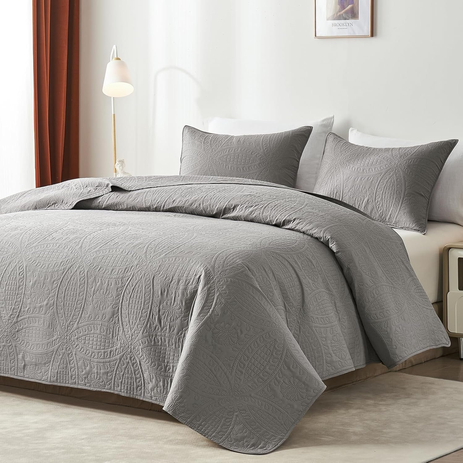 1728759346 37 Akkialla King Quilt Bedding Set – Grey Ultrasonic Lightweight Coverlet