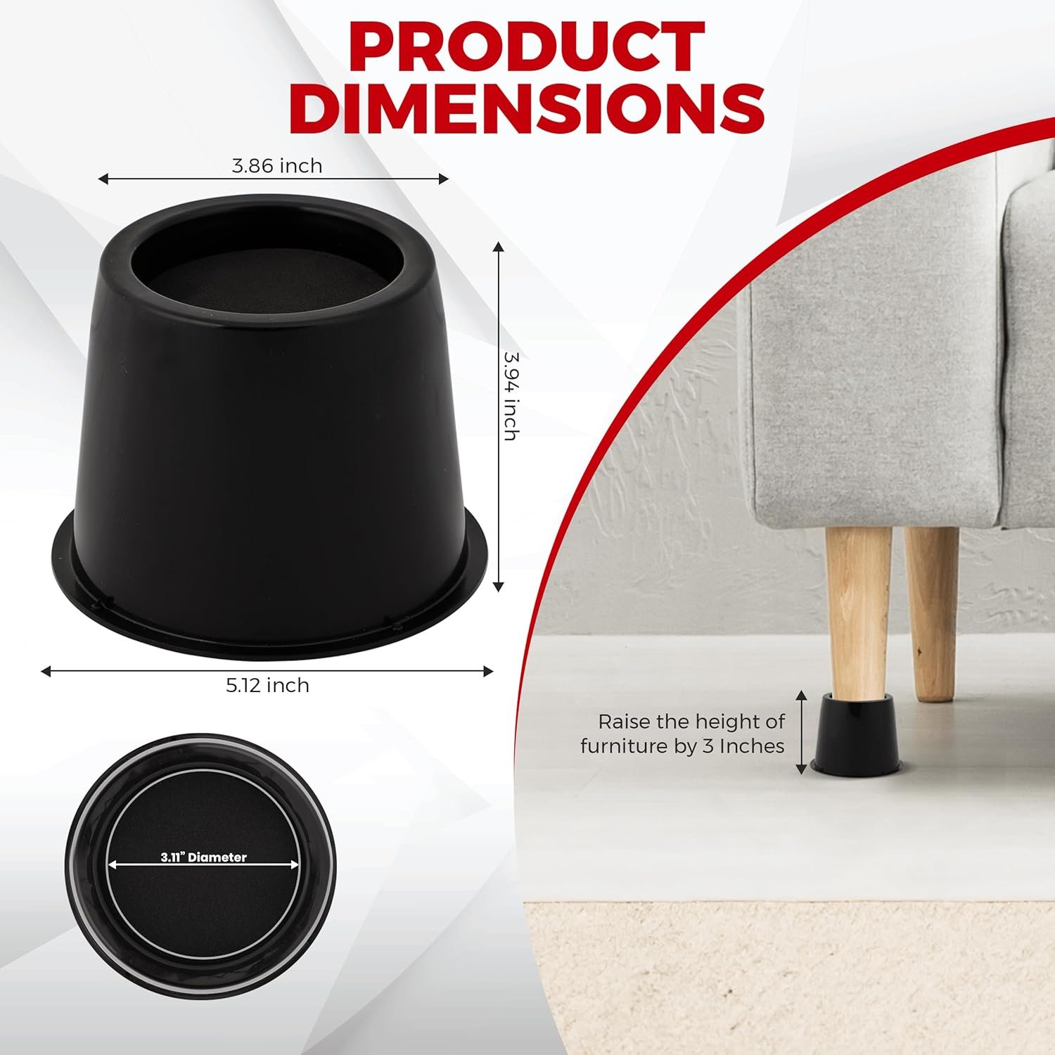 1728835065 906 Utopia Bedding 3 Inch Bed Risers 4 Pack Round Furniture