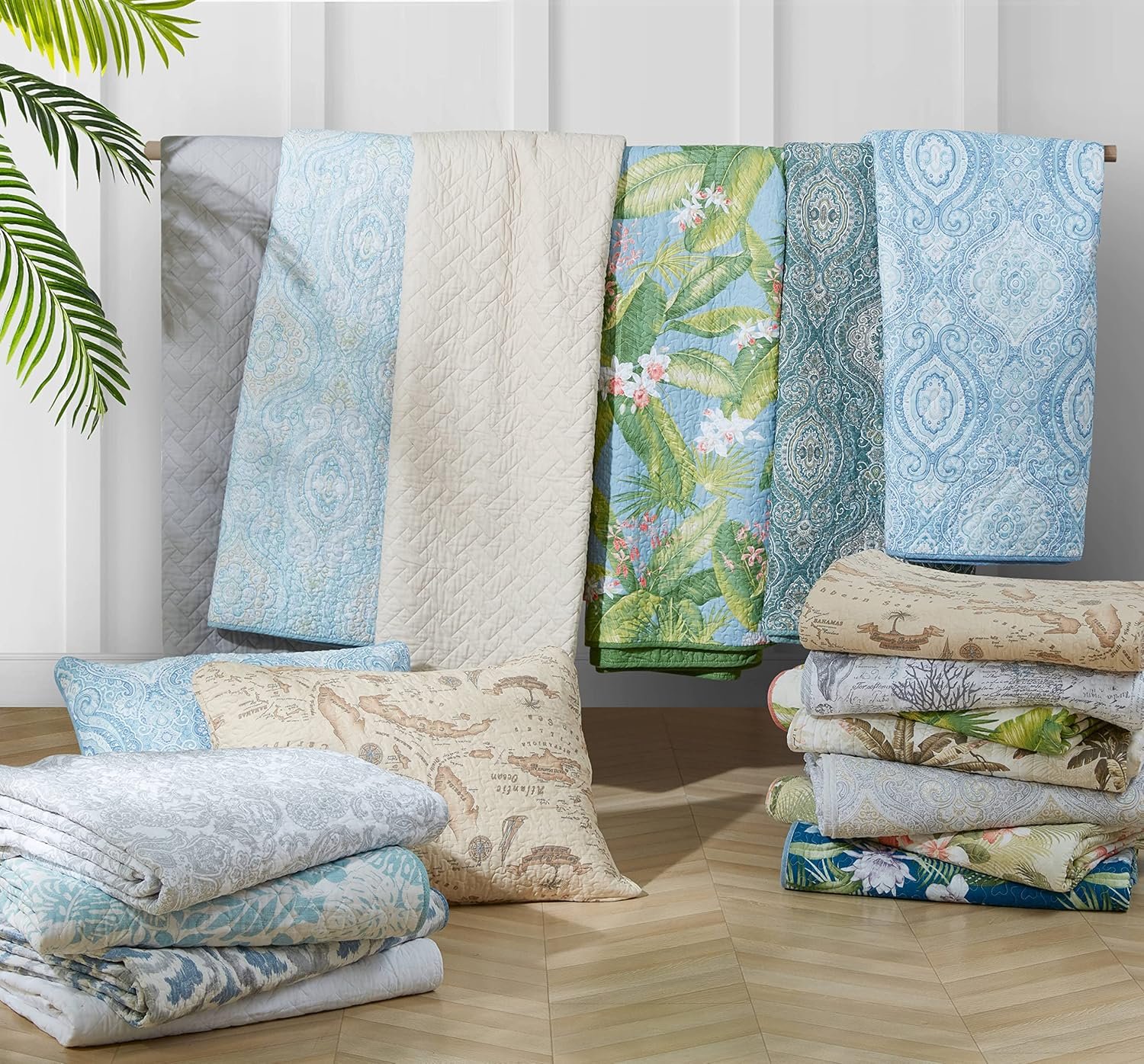 1728845023 643 Tommy Bahama King Quilt Set Reversible Cotton Bedding with