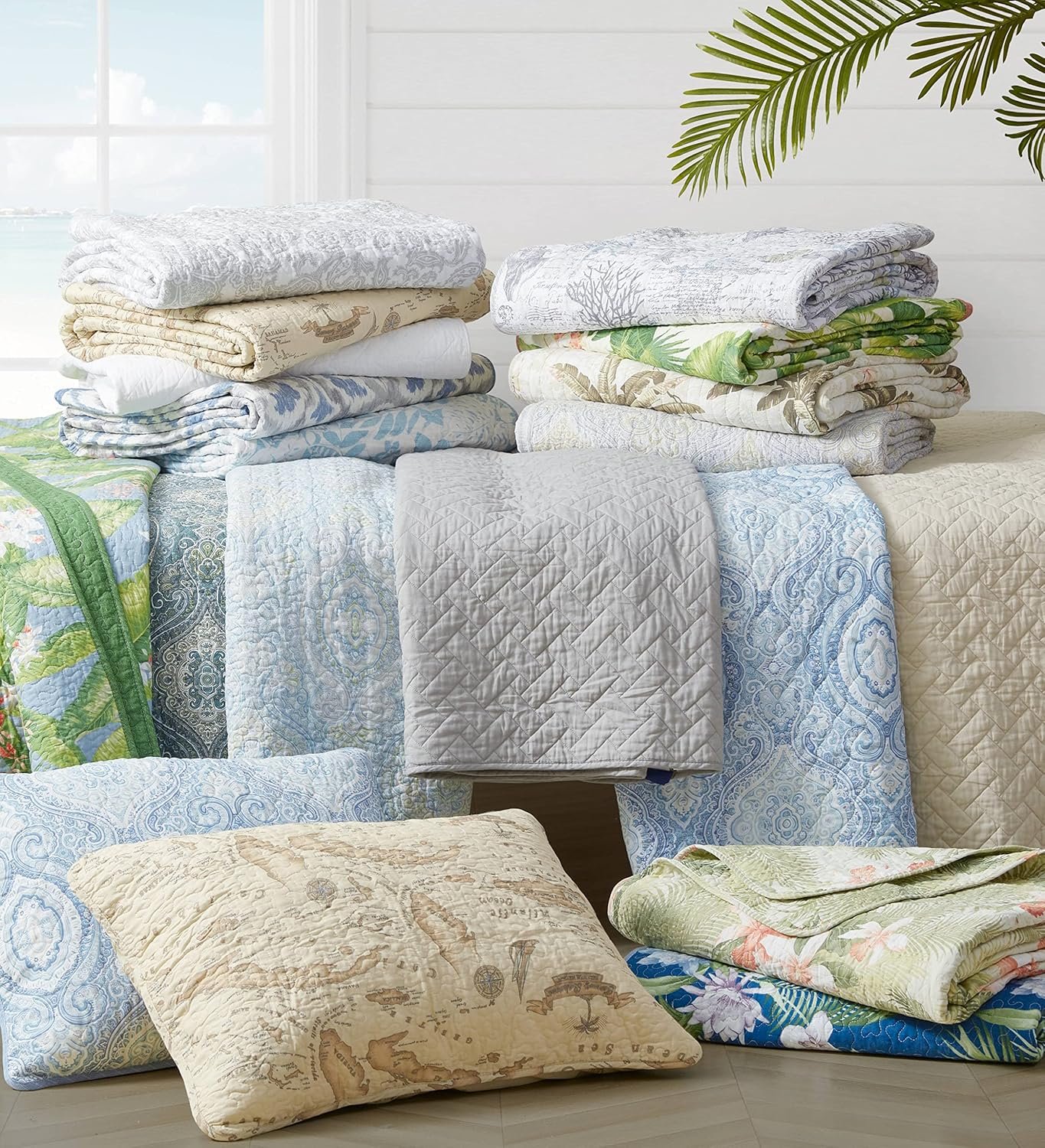 1728845023 64 Tommy Bahama King Quilt Set Reversible Cotton Bedding with