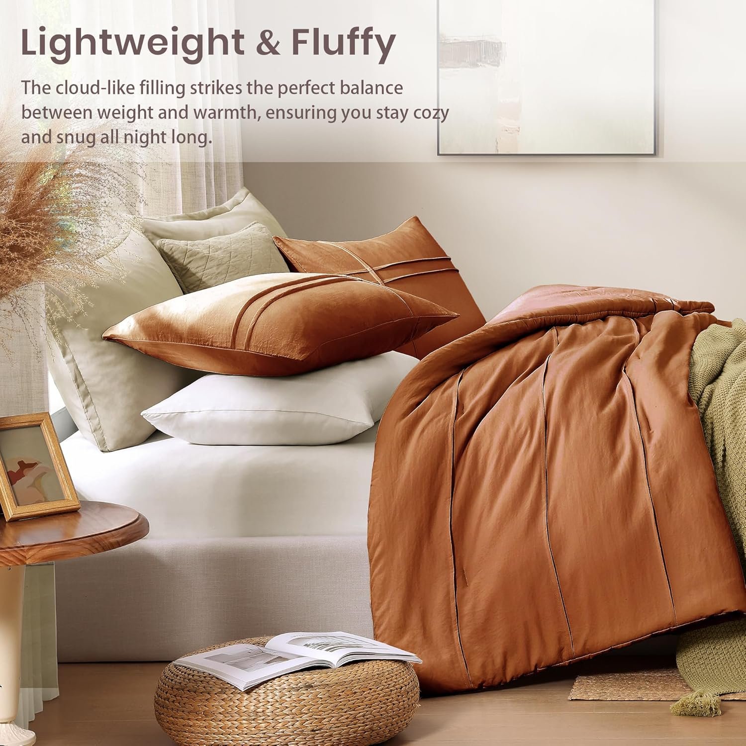 1728854821 456 Burnt Orange King Comforter Set Pinch Pleat 3 Piece Bedding