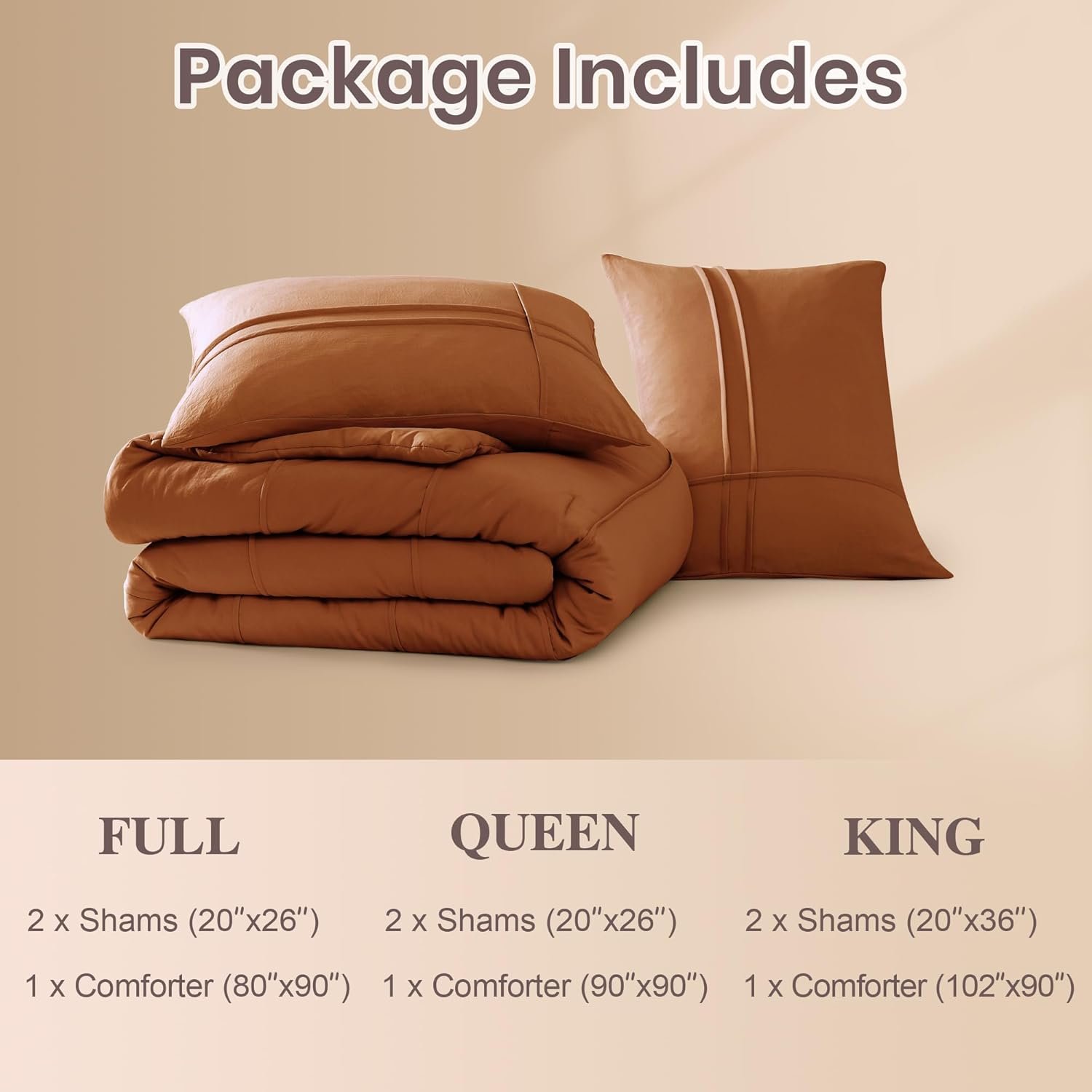 1728854821 706 Burnt Orange King Comforter Set Pinch Pleat 3 Piece Bedding