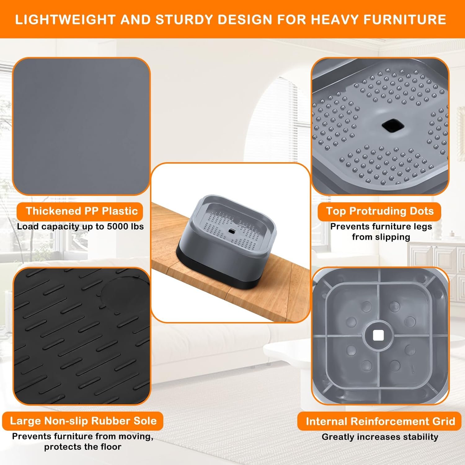 1728872725 874 Shouwuhho 4 Pack Adjustable Furniture Risers Heavy Duty Square Bed