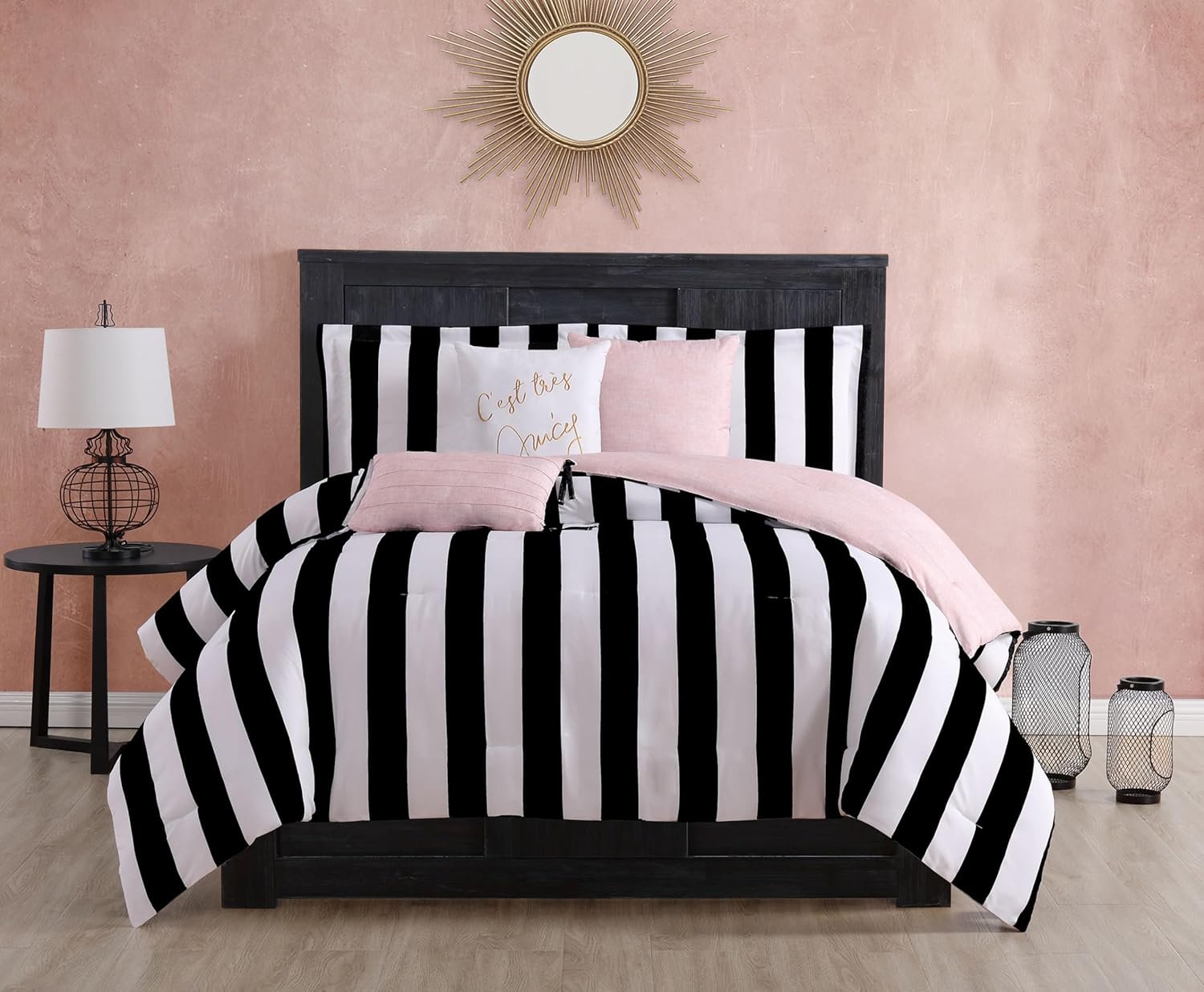 Juicy Couture JYZ010171 Cabana Stripe 6-Piece Reversible Bedding Set, King Size, Black Cabana Stripe 2 1728890213 662 Juicy Couture JYZ010171 Cabana Stripe 6 Piece Reversible Bedding Set King