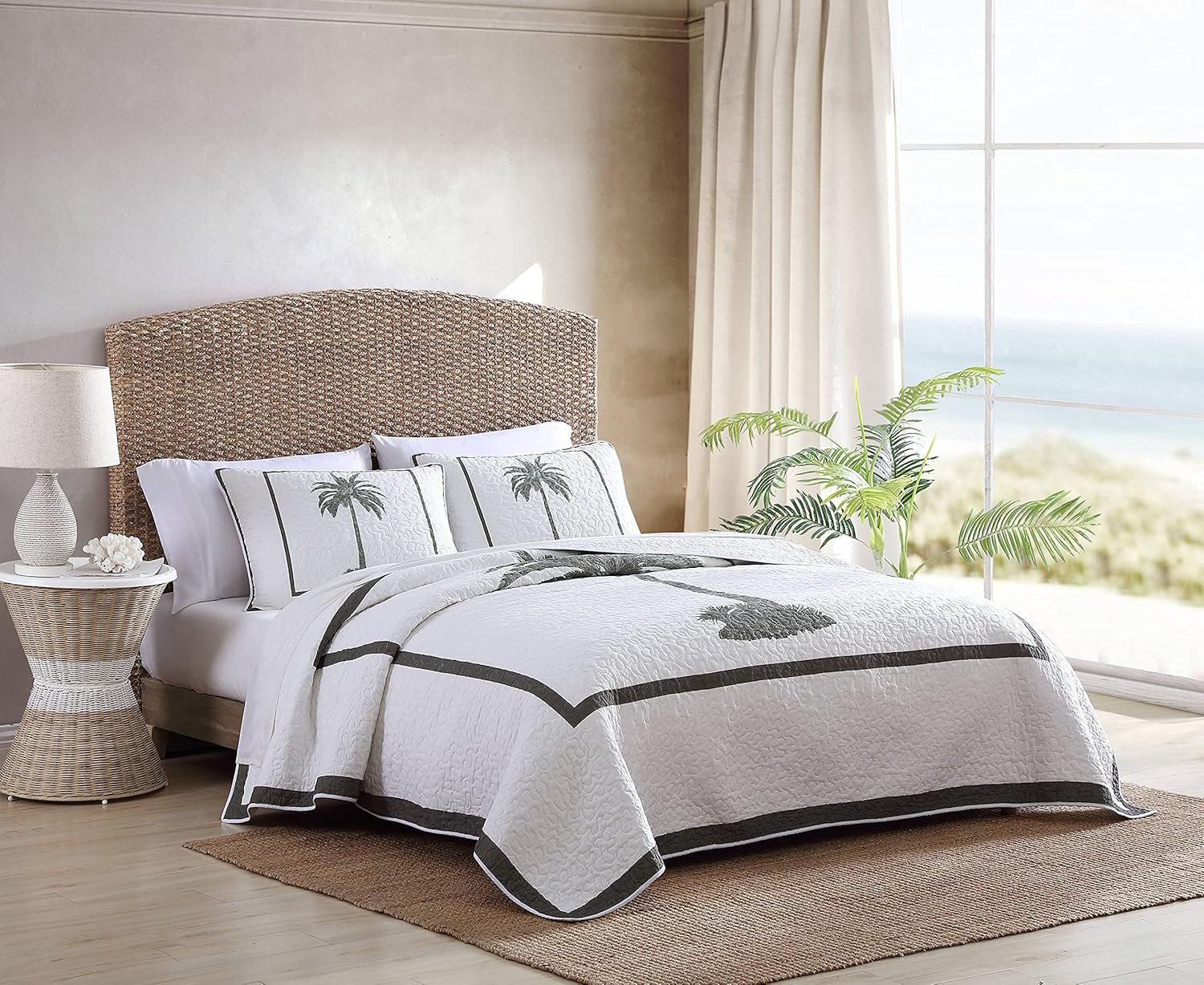 Tommy Bahama | Palm Island Collection | 100% Cotton Reversible Quilt - Soft, Breathable, Pre-Washed for Extra Softness, Queen Size, Grey 2 1728915420 3 Tommy Bahama Palm Island Collection 100 Cotton Reversible