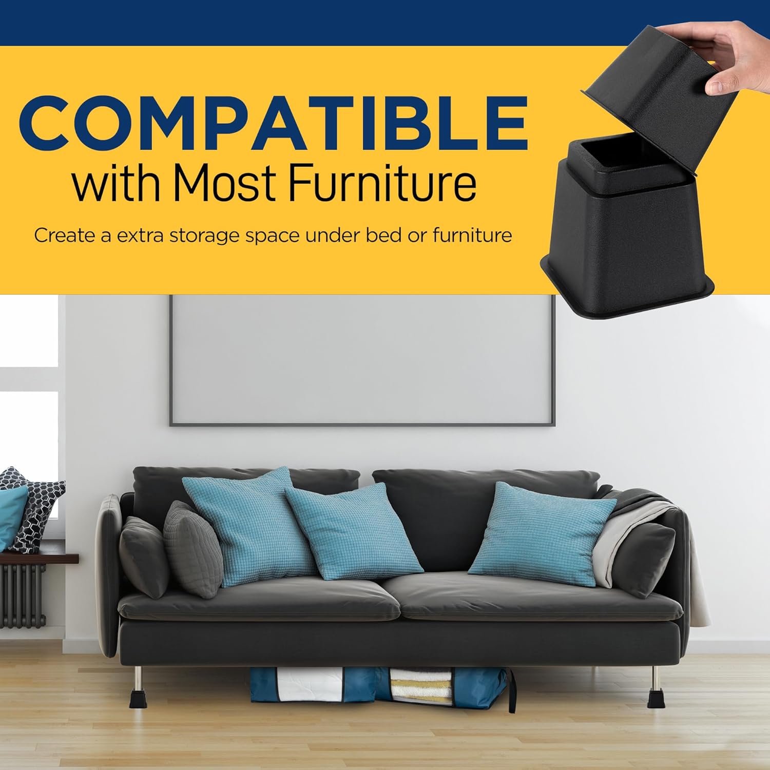 1728942190 241 8 Piece Non Slip Furniture Riser Set Compatible with Beds Chairs