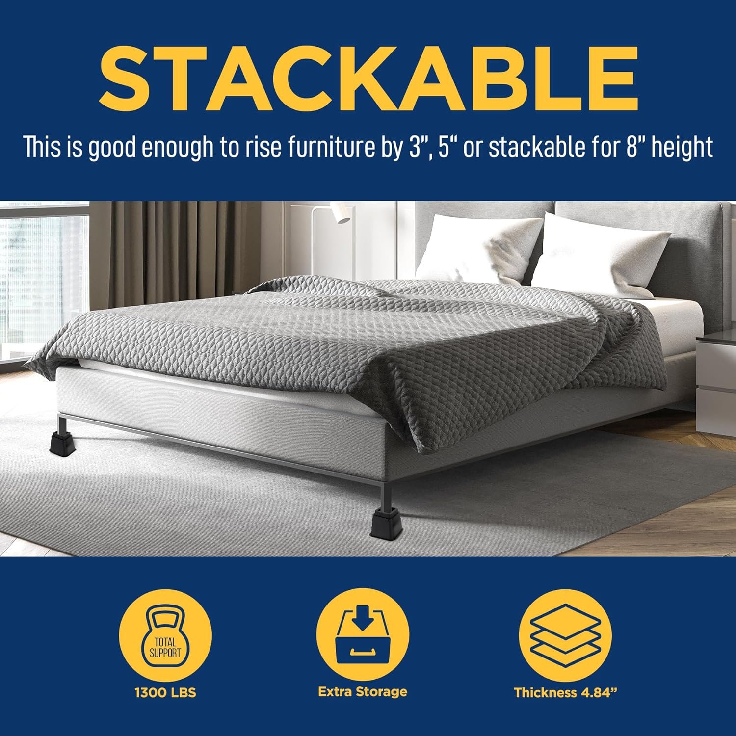 1728942190 660 8 Piece Non Slip Furniture Riser Set Compatible with Beds Chairs