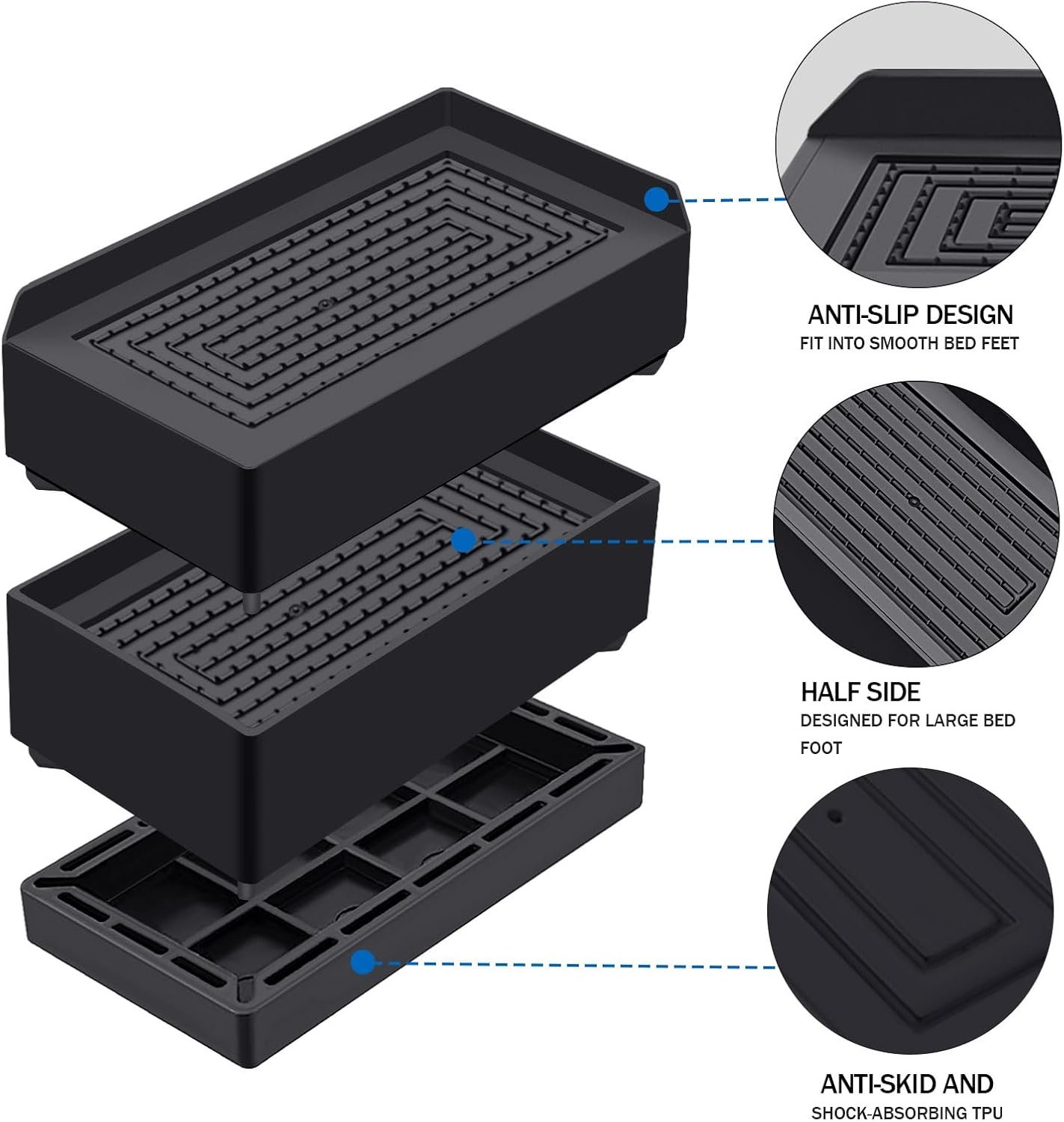 1728949657 358 Heavy Duty 3 Inch Adjustable Rectangle Bed Risers – Supports up to