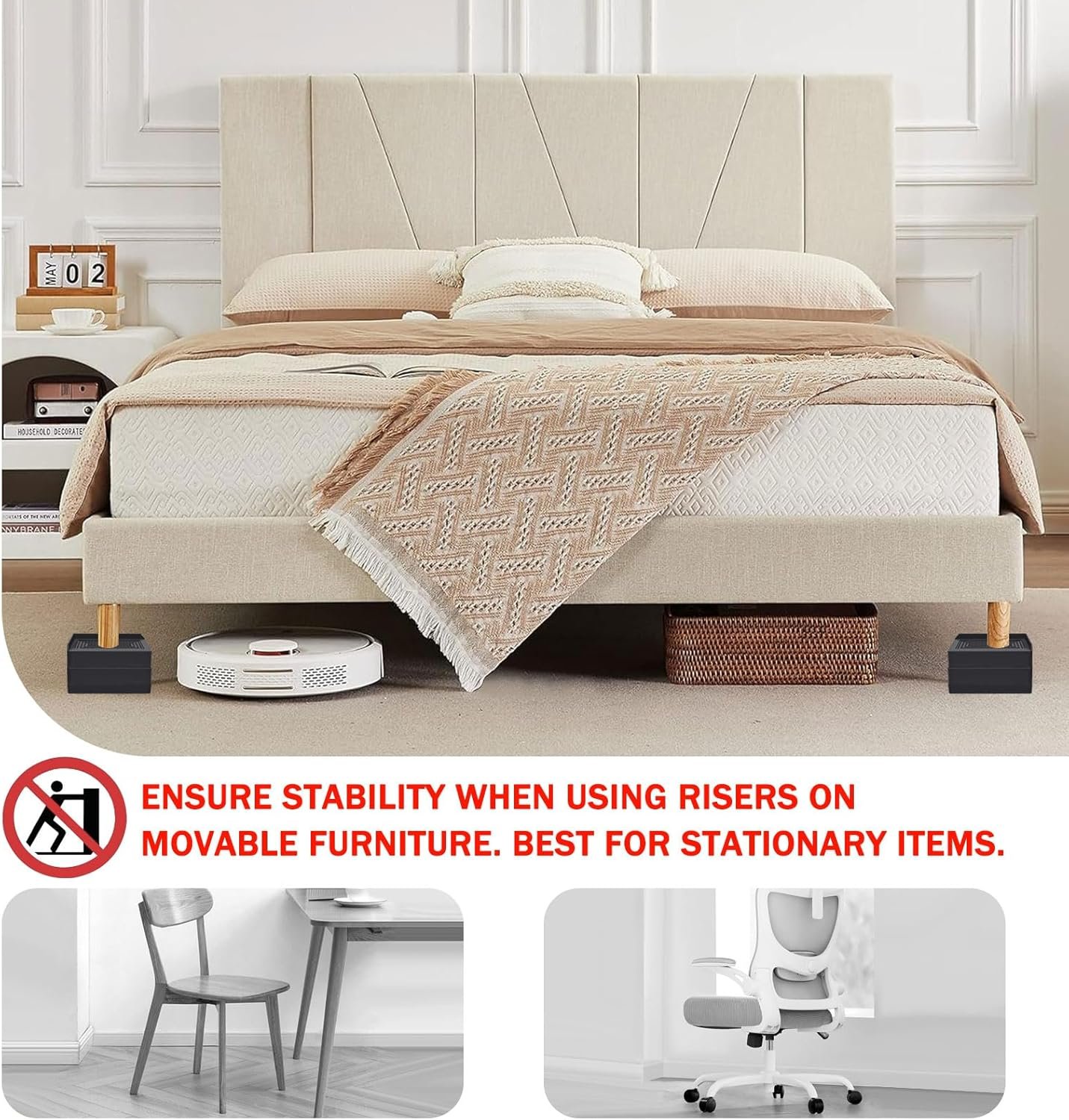 1728949657 829 Heavy Duty 3 Inch Adjustable Rectangle Bed Risers – Supports up to