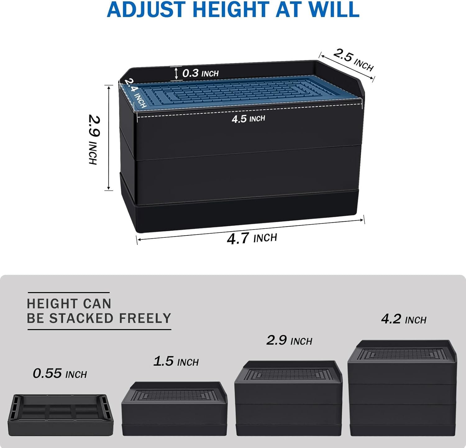 1728949657 858 Heavy Duty 3 Inch Adjustable Rectangle Bed Risers – Supports up to