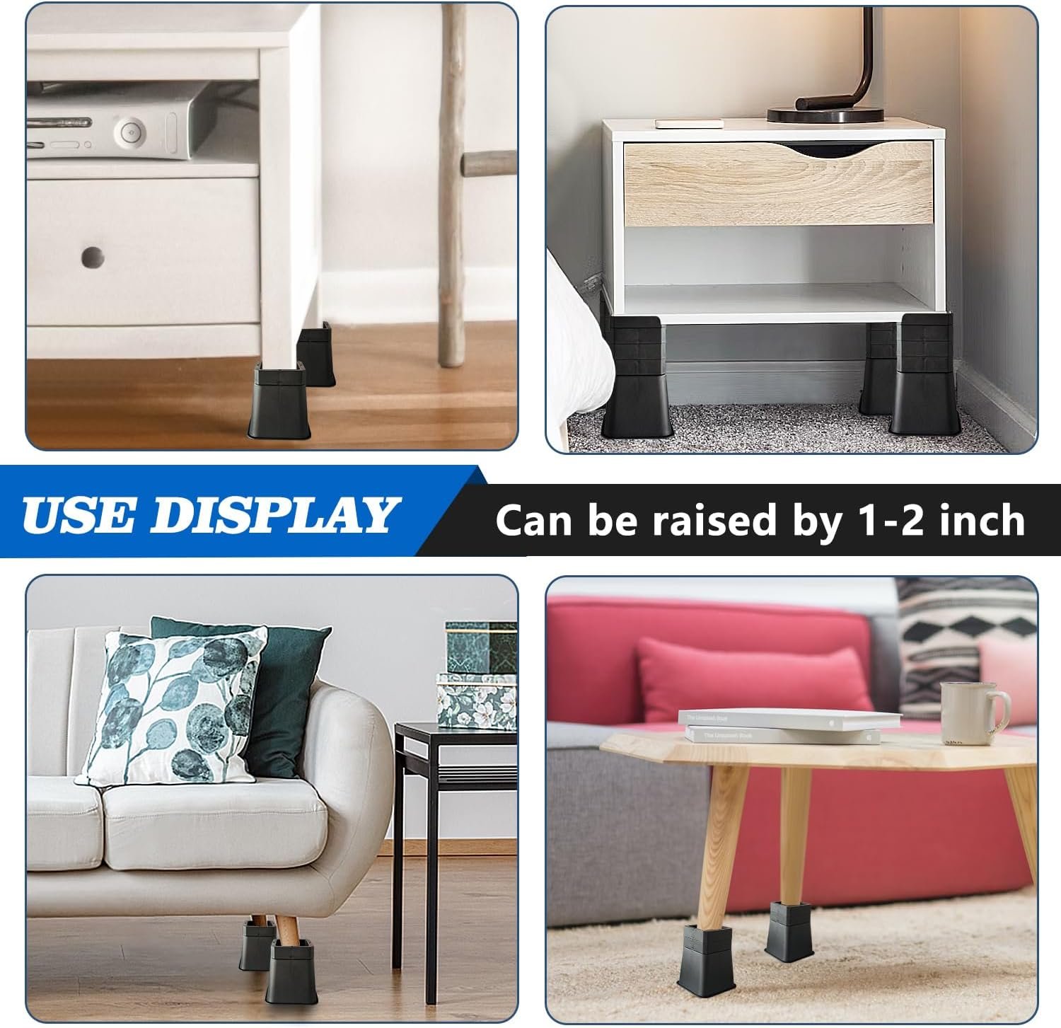 1728971879 554 Heavy Duty Adjustable Bed Risers L Shaped Furniture Elevators 3 7 inches