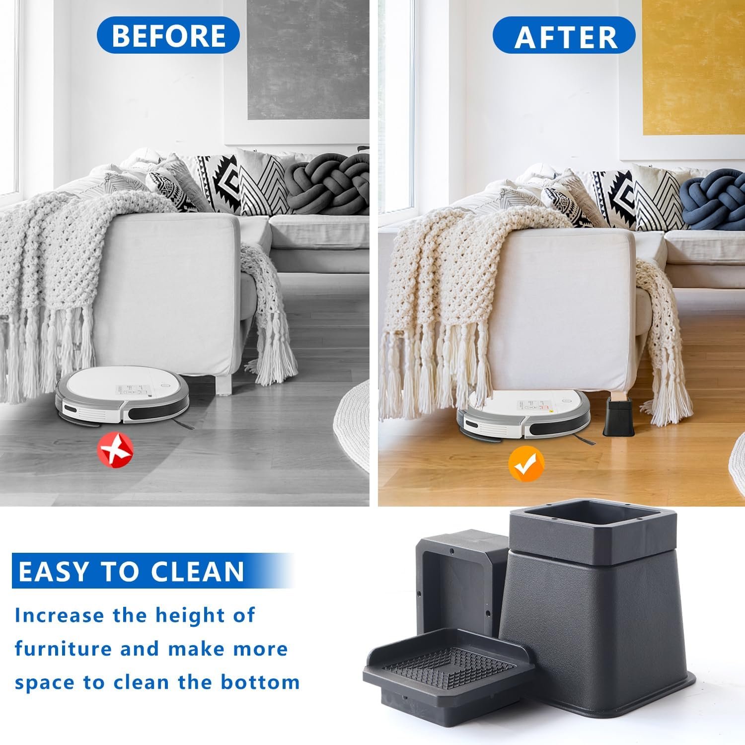1728971879 55 Heavy Duty Adjustable Bed Risers L Shaped Furniture Elevators 3 7 inches