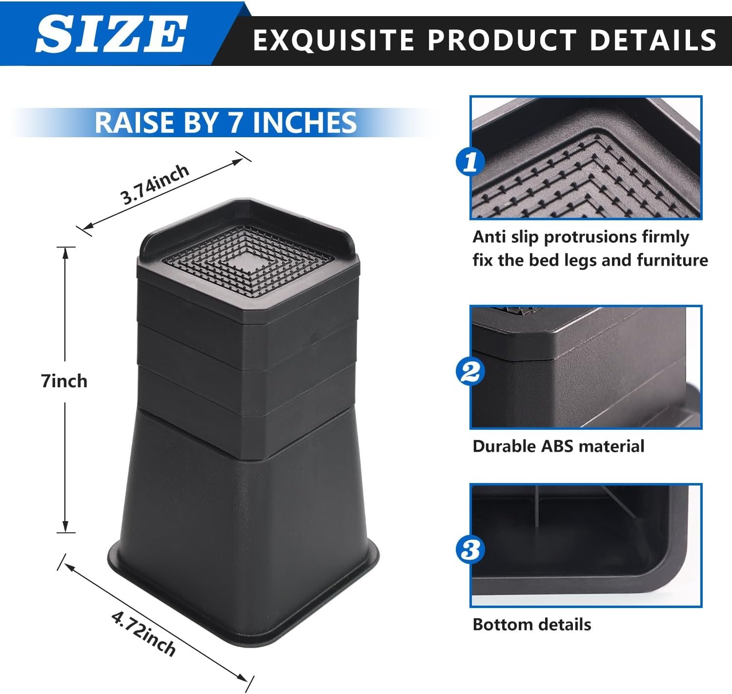 1728971879 958 Heavy Duty Adjustable Bed Risers L Shaped Furniture Elevators 3 7 inches