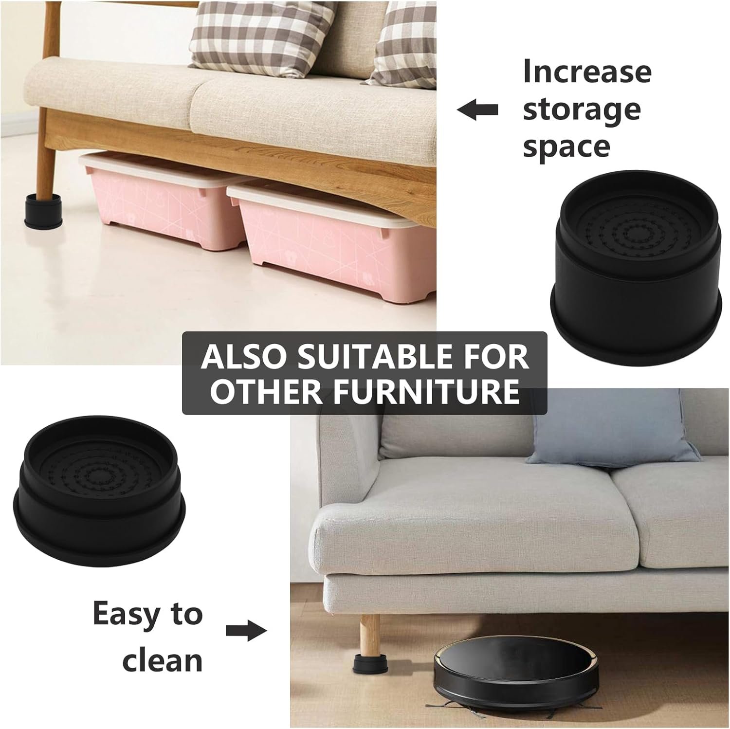 1728999583 462 4 Piece Furniture Risers 1 Inch Black Bed Lifters Heavy Duty