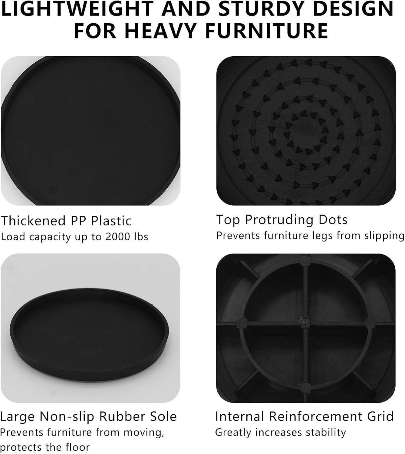 1728999584 91 4 Piece Furniture Risers 1 Inch Black Bed Lifters Heavy Duty