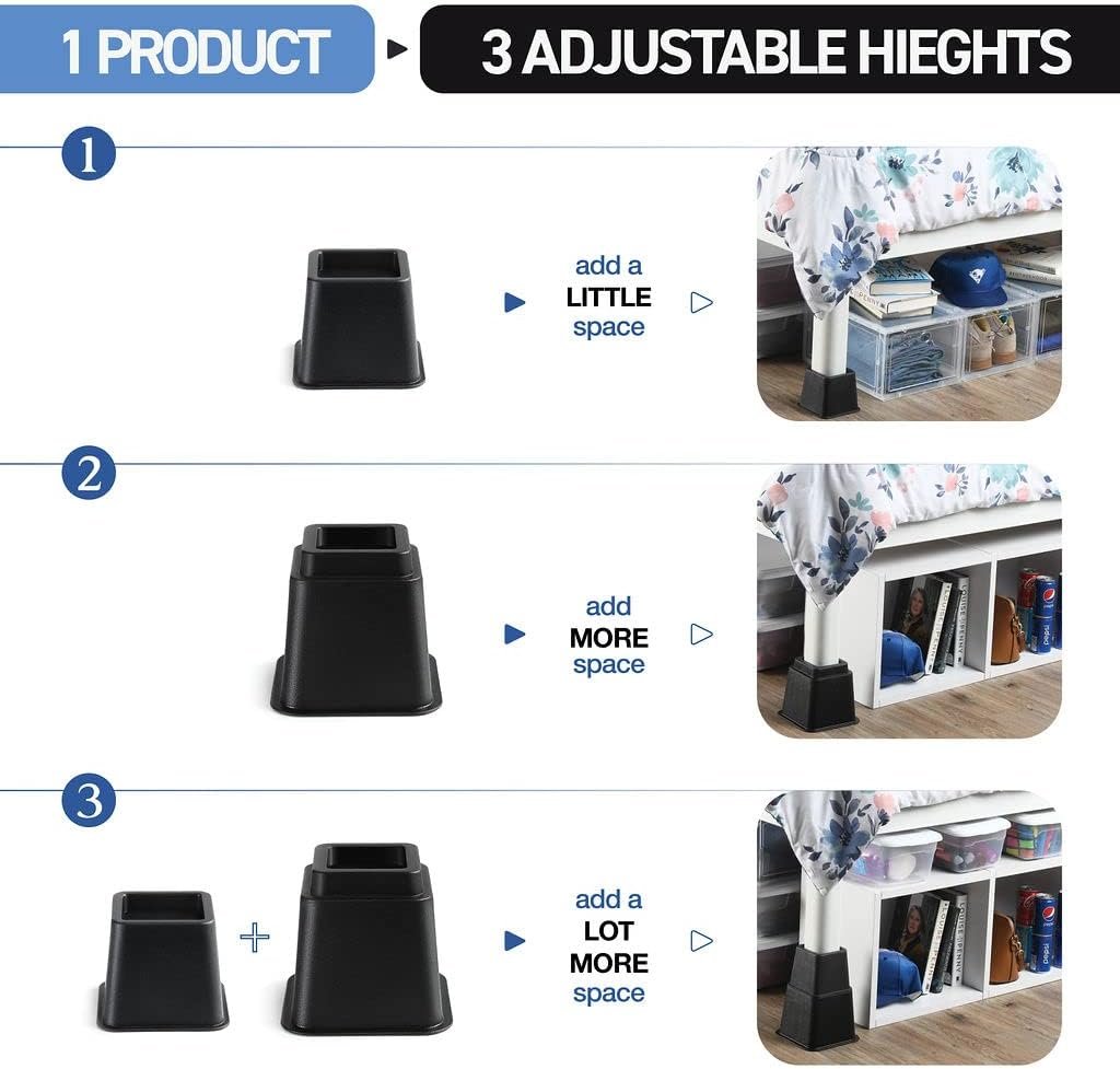 1729025912 908 Adjustable Bed Risers for Home 3 5 or 8 Inch