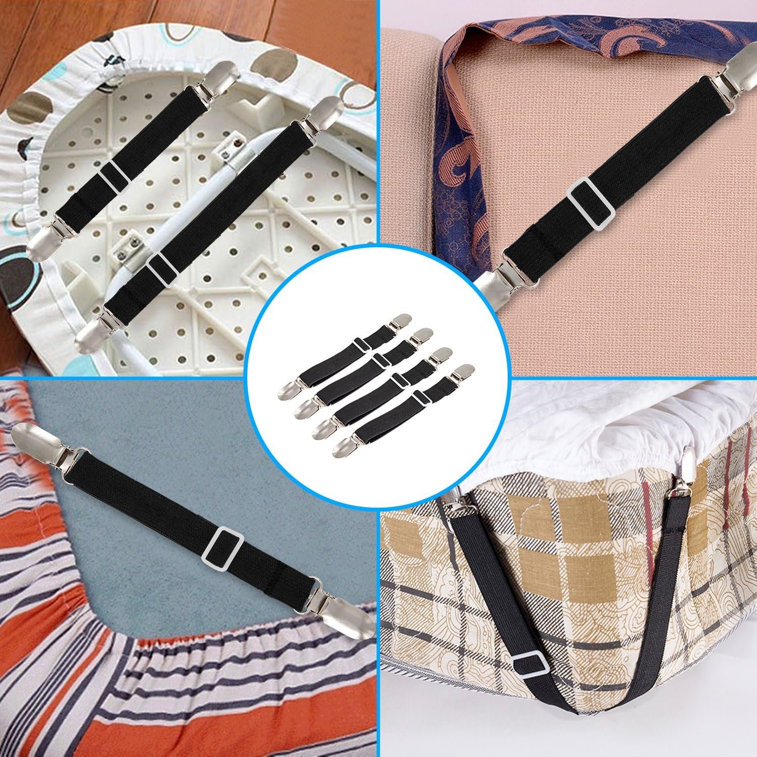 1729033460 237 BetyBedy 4 Pack Adjustable Bed Sheet Fasteners Elastic Strap Clips
