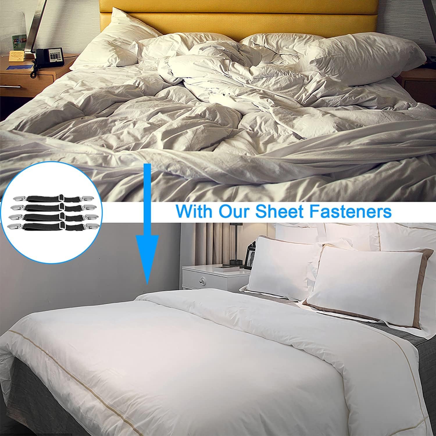 1729033460 997 BetyBedy 4 Pack Adjustable Bed Sheet Fasteners Elastic Strap Clips