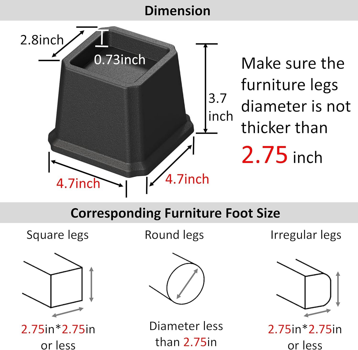 1729079907 354 Heavy Duty 3 Inch Bed Risers Set of 6 Elevate Furniture
