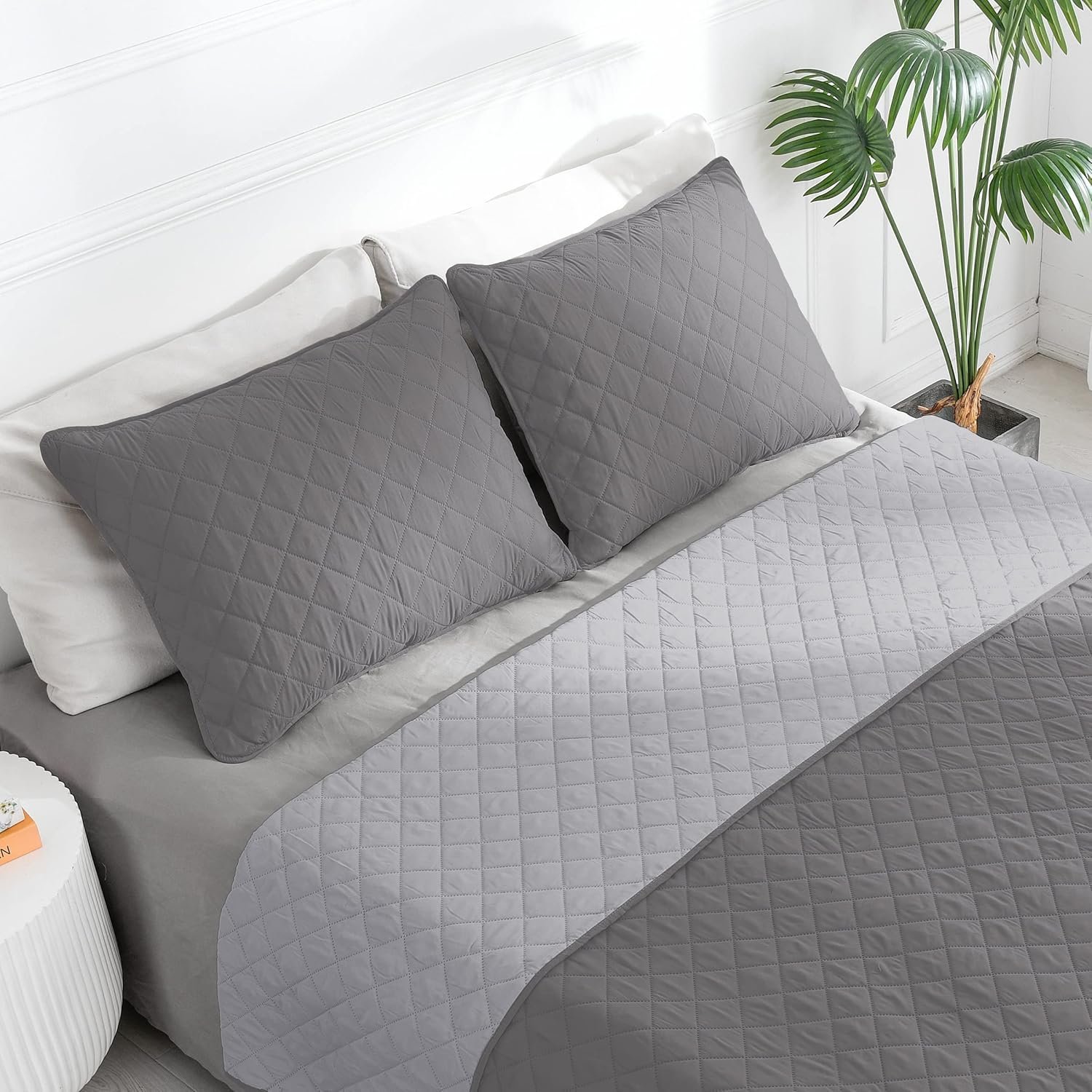 1729091114 411 Reversible GrayLight Gray FullQueen Quilt Set Includes 1 Quilt