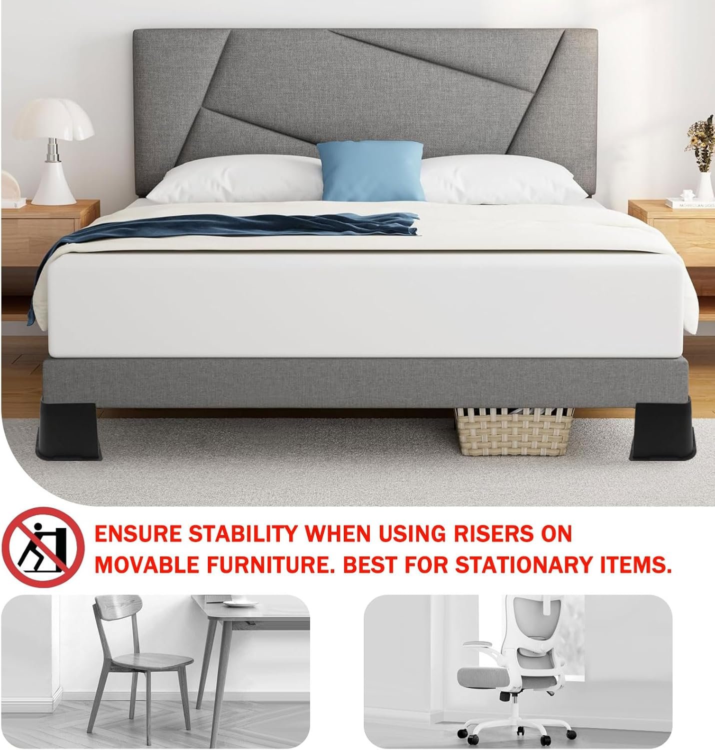 1729114673 458 5 Inch Heavy Duty Bed Risers Sturdy Furniture Elevators for Beds