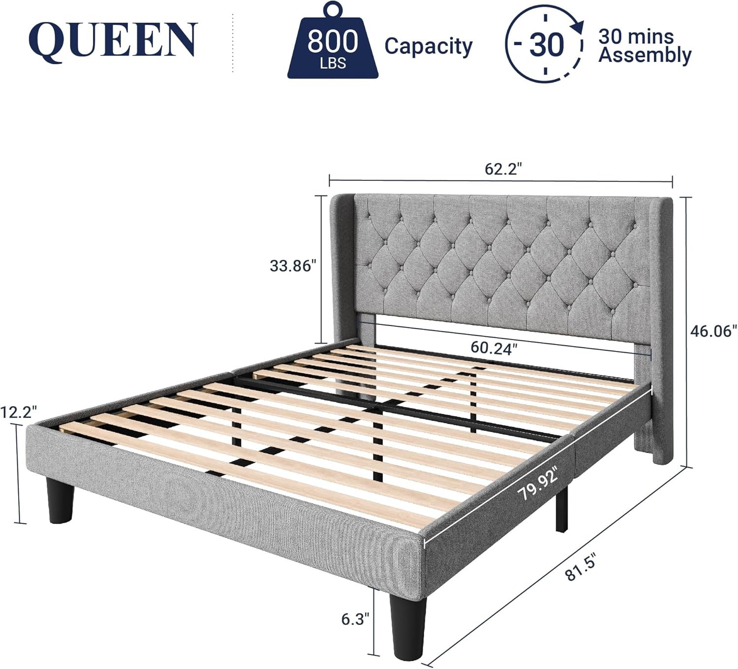 1729165759 704 Allewie Modern Queen Size Bed Frame with Button Tufted Wingback Headboard